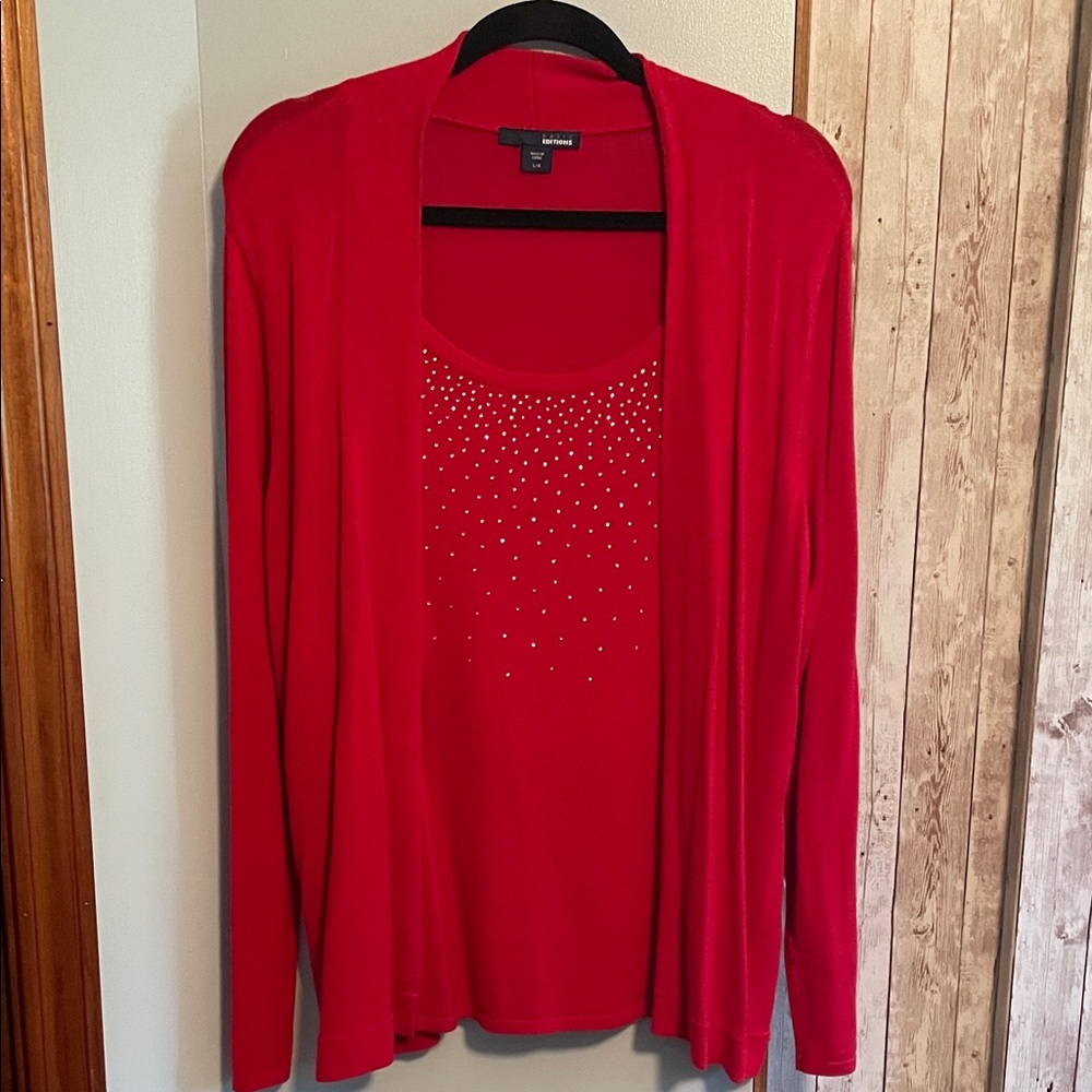 Chico's Vibrant Red Embellished Cardigan Set